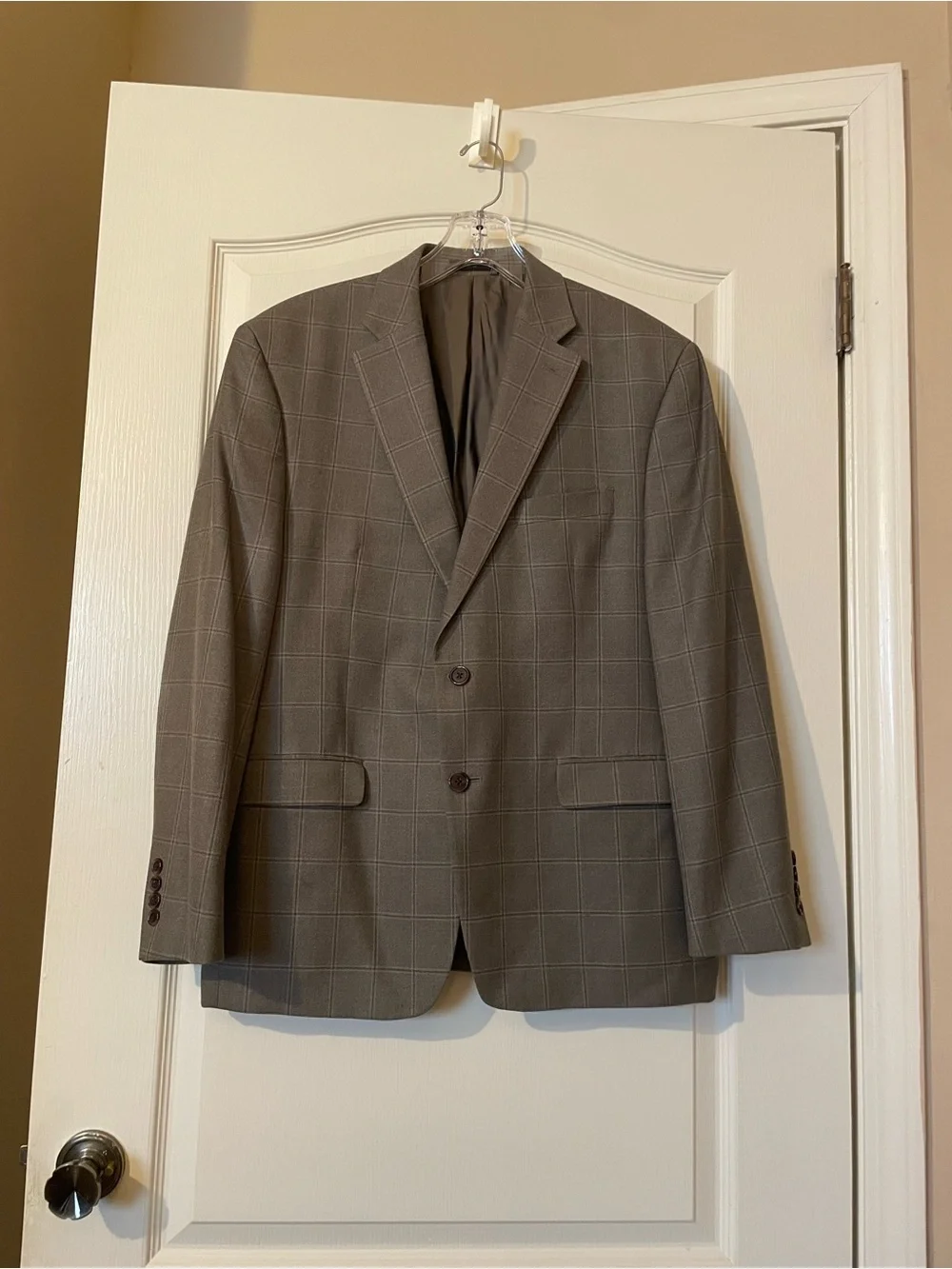 Lauren Ralph Lauren Blazer Men’s 42S Silk Wool Windowpane Gray Taupe 2 Button